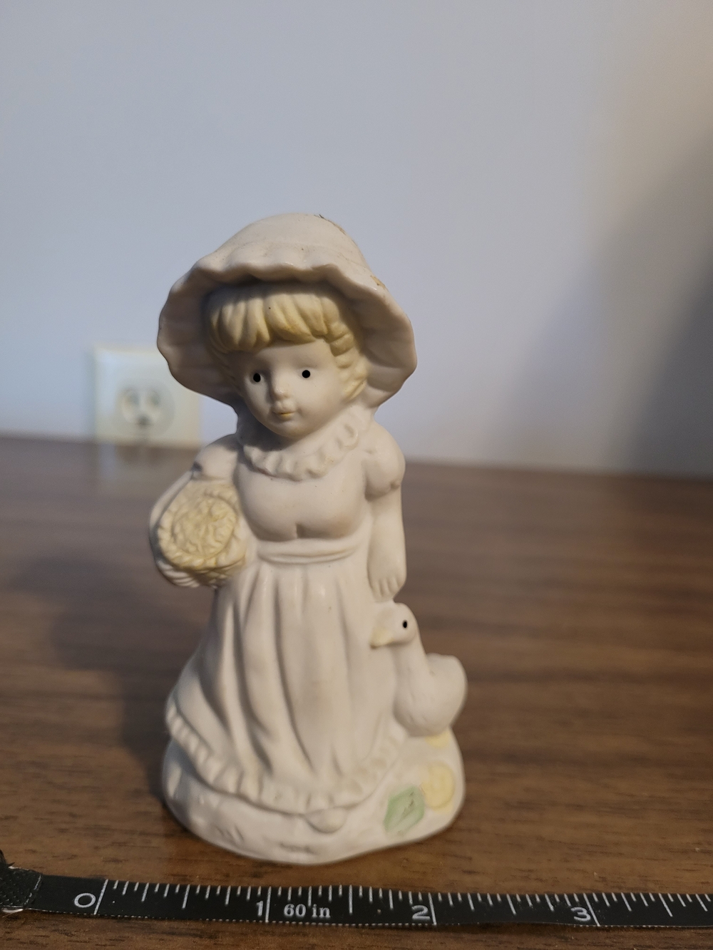 Vintage Cream Ceramic Girl Figurine with Yellow Accents